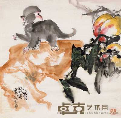 钱行健 1988年作 瑞寿图 镜心 67×68cm